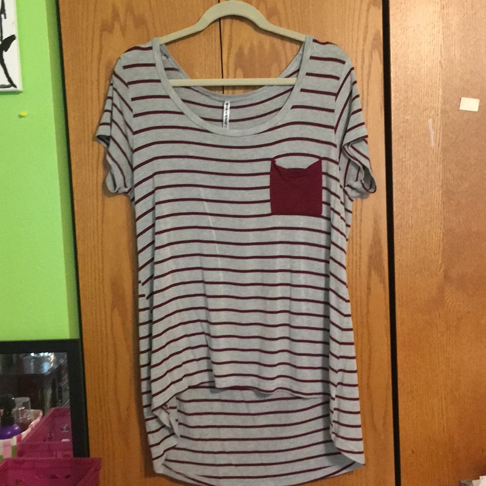 Martin and grey striped shirt sleeve tee